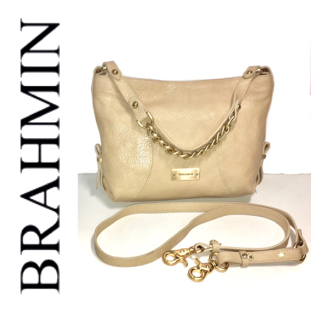 BRAHMIN camel leather vintage satchel crossbody